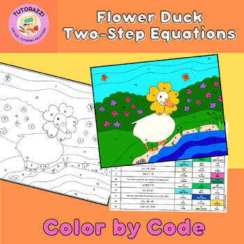 Preview of Solving Two-Step Equations | Flower Duck Color by Code Coloring Worksheet