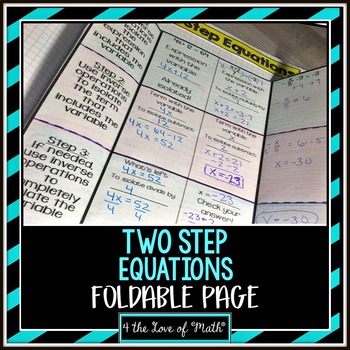 Preview of Solving Two Step Equations Guided Notes Foldable Page