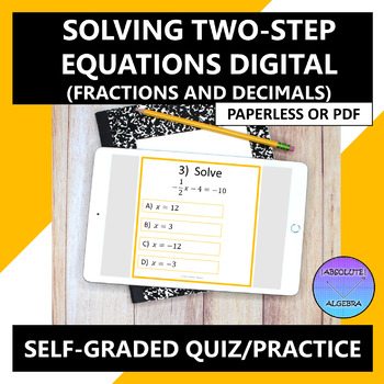 Preview of Solving Two Step Equations Fractions and Decimals Google Form