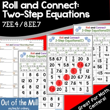 Preview of Solving Two-Step Equations Math Game:  Roll and Connect (7.EE.4 / 8.EE.7)