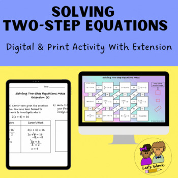 Preview of Solving Two-Step Equations Maze Digital & Print With Extension