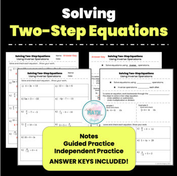 Preview of Solving Two-Step Equations | Notes | Guided Practice | Worksheet