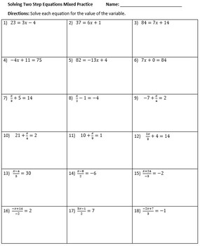Preview of Solving Two Step Equations - All Forms