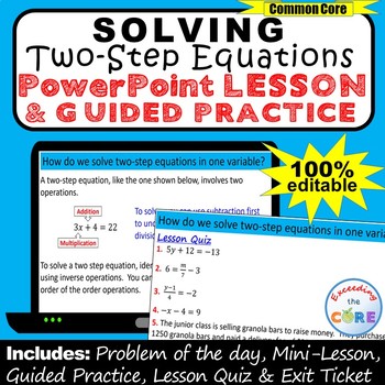 Preview of SOLVING TWO-STEP EQUATIONS PowerPoint Lesson & Practice | Distance Learning