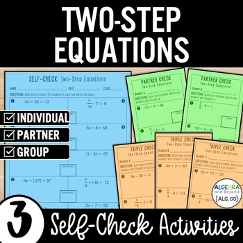 Preview of Solving Two-Step Equations Practice | Self-Check Review Activities