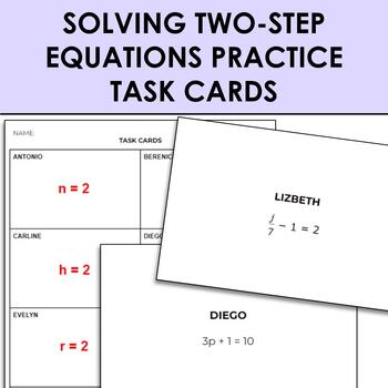 Preview of Solving Two Step Equations Practice Task Cards