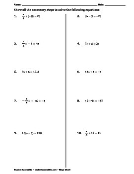 Solving Two-Step Equations Practice Worksheet II by Maya Khalil | TpT