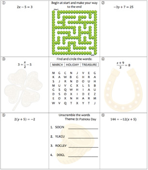 Preview of Solving Two-Step Equations Puzzle Worksheet St Patrick's Themed