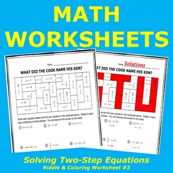 Solving Two-Step Equations Riddle & Coloring Worksheet #3 by Math ...
