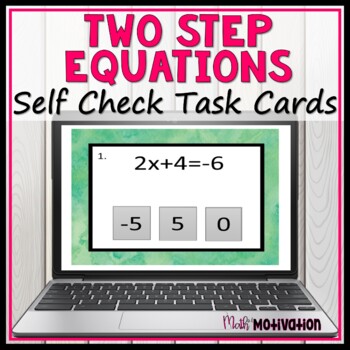 Preview of Solving Two Step Equations Self Check Task Cards 