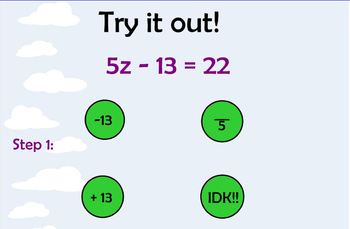 Preview of Solving Two Step Equations Smartboard