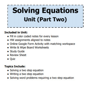 Preview of Solving Two Step Equations Special Education Math Unit