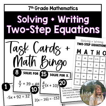 Preview of Solving Two Step Equations Task Cards and Bingo Game