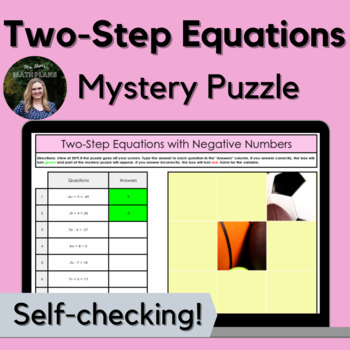 Preview of Solving Two-Step Equations With Negative Numbers Mystery Puzzle (Google Sheet)
