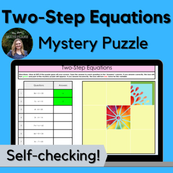Preview of Solving Two-Step Equations Without Negative Number Mystery Puzzle (Google Sheet)