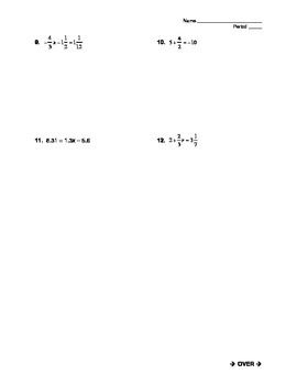 Solving Two-Step Equations Worksheet by Mrs J's Math Corner | TpT