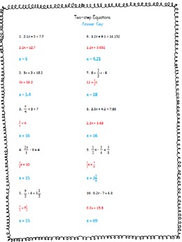 Solving Two Step Equations Worksheet By Anna Aguilar Tpt