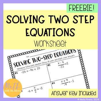 Preview of Solving Two Step Equations Worksheet Homework 7th Grade Math | FREE