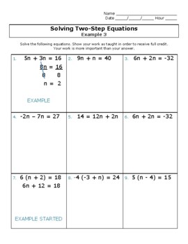 Preview of Solving Two-Step Equations with Distributing / Distributive Property