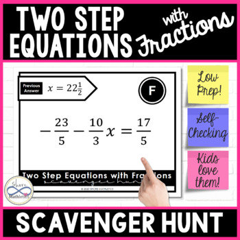 Preview of Solving Two Step Equations with Fractions Scavenger Hunt Activity