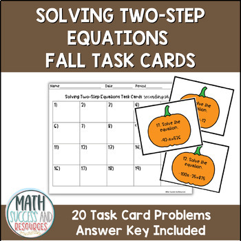 Preview of Solving Two-Step Equations with Integers Fall Pumpkin Task Cards