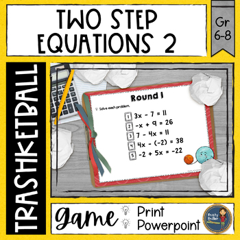 Preview of Solving Two Step Equations with Rational Numbers Trashketball Math Game