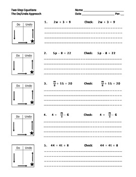 Solving Two Step Equations with a Do/Undo chart by Shawna H | TpT