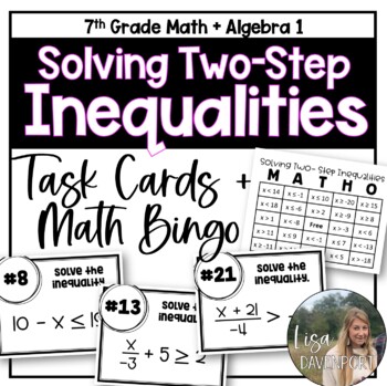 Preview of Solving Two Step Inequalities Task Cards and Math Bingo Game