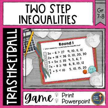 Preview of Solving Two Step Inequalities Trashketball Math Game