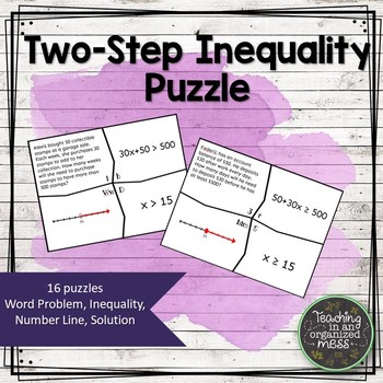 Preview of Solving Two Step Inequalities Word Problems Puzzle