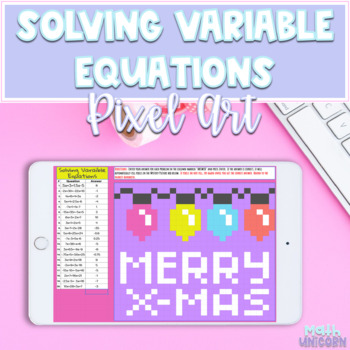 Preview of Solving Variable Equations with Variables on Both Sides | Christmas Pixel Art 