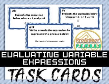Preview of Solving Variable Expression Task Cards - Algebra - HSA.SSE.A1