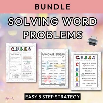 Preview of Solving Word Problems Using CUBES [BUNDLE] | Middle School Math | 6th-8th Grade