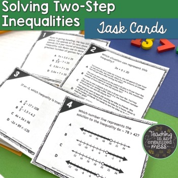 Preview of Solving, Writing, and Graphing Two-Step Inequalities Task Cards