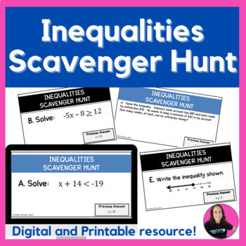 Preview of Solving and Graphing Inequalities Word Problems Scavenger Hunt Activity