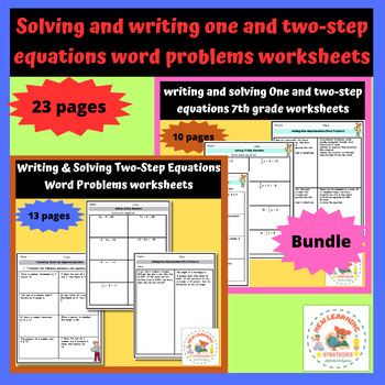 Preview of Solving and Writing 1 and 2-step Equations Word Problems worksheets 7th grade