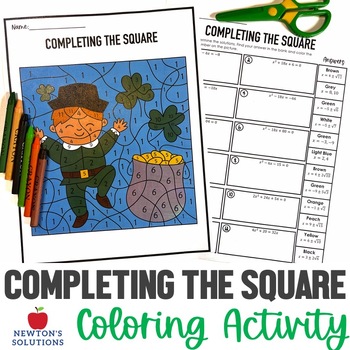 Preview of Solving by Completing the Square Color by Number St. Patrick's Day Activity