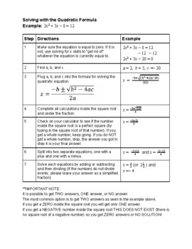Preview of Solving by Quadratic Formula Notes (with Spanish Version)
