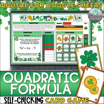 Preview of Solving by Quadratic Formula - St. Patrick's Day Digital Card Game Activity