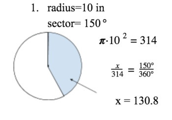 Preview of Solving for Area of Sector given radius of circle (Solutions included)