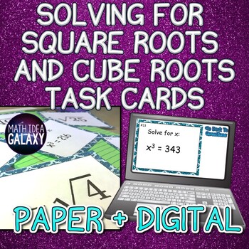 Preview of Square Roots & Cube Roots Task Cards- Paper & Digital Resource