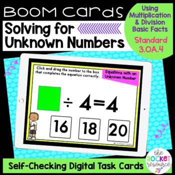 Preview of Solving for Unknown Numbers Multiplication & Division BOOM™ Cards 3.OA.4