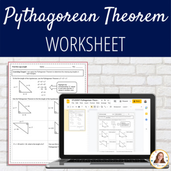 Preview of Solving for the Leg in Pythagorean Theorem Worksheet