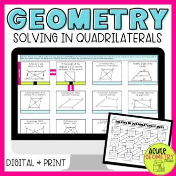 Preview of Solving in Quadrilaterals Digital and Printable Maze Activity for Google Sheets