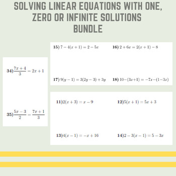 Preview of Solving linear equations with one, zero or infinite solutions Bundle