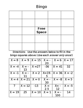 Preview of Solving one-step, two-step, and multi-step equations bingo