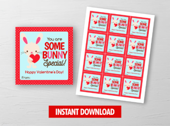 Bunny rabbit Printable Valentine's Day Cards for Students Class Exchange