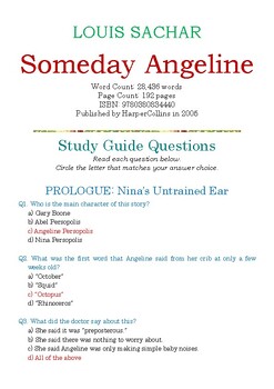 Preview of Someday Angeline by Louis Sachar; Multiple-Choice Study Guide Quiz w/Answer Key