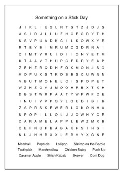 Something on a Stick Day March 28th Crossword Puzzle Word Search Bell