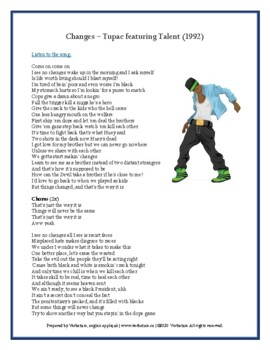 Preview of Song Analysis Worksheet: Changes by Tupac